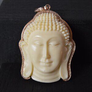 14k Rose Gold, Diamond and Carved Bone Buddha Pendant by Sheryl Lowe